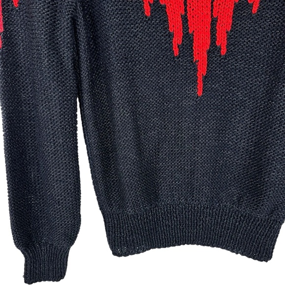 Vintage 80s Lillie Rubin Hand Knit Sweater Wool Blend Puff Sleeve Black & Red - Picture 8 of 13
